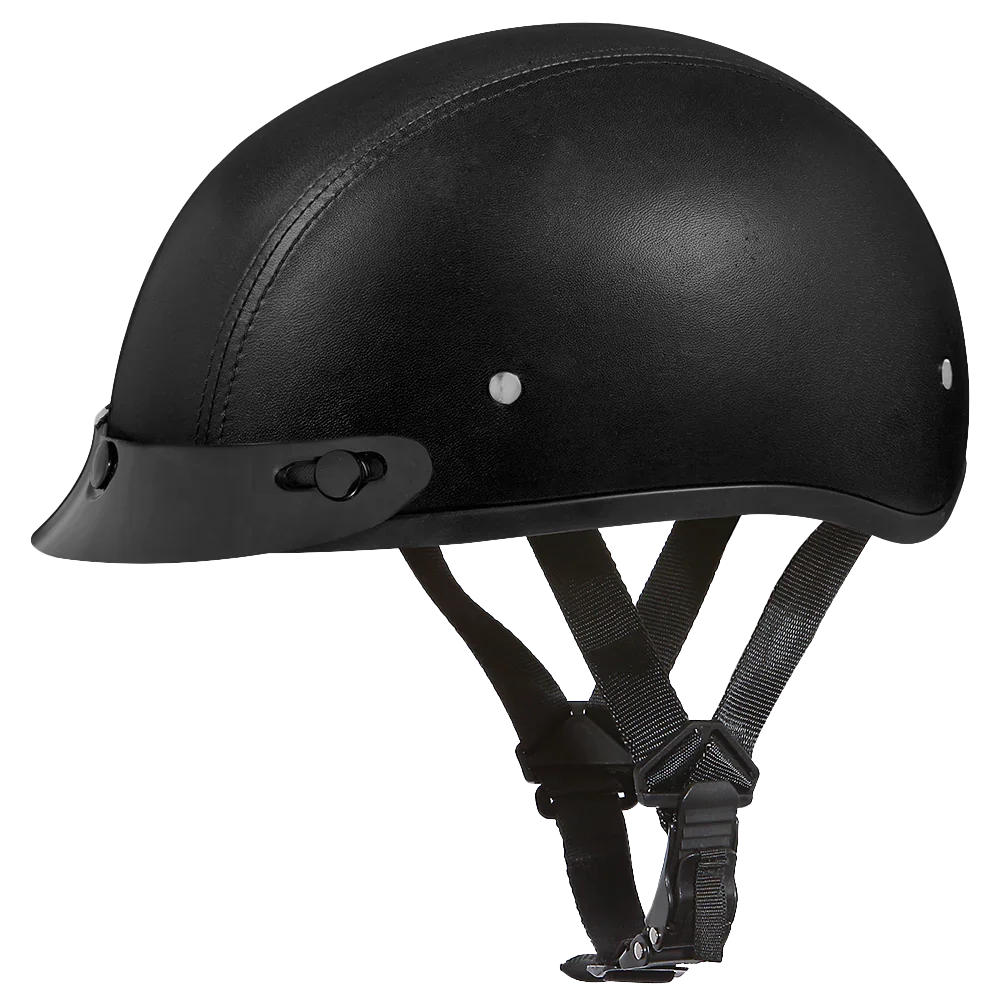 Daytona Skull Cap Helmet with Visor Leather Covered (Size: 2XL)