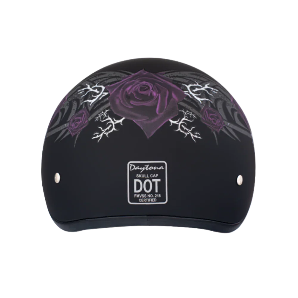 D.O.T. Daytona Skull Cap- W/ Purple Rose Helmet L