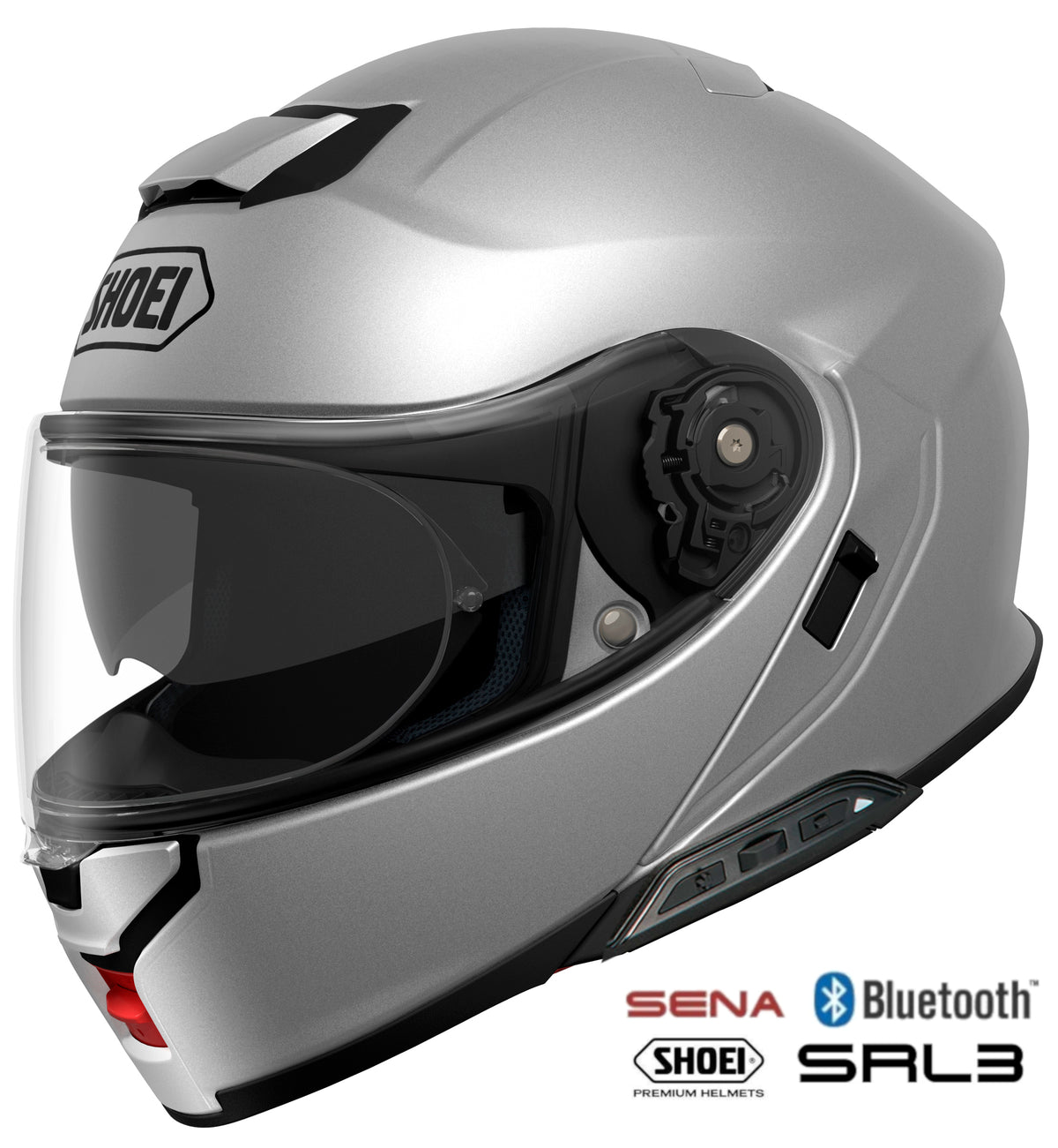 Shoei Neotec 3 Light Silver with Sena SRL3 installed