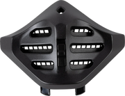 Black motorcycle helmet chin vent with airflow slots for ventilation and comfort