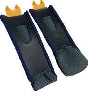 Motorcycle helmet cheek pads with breathable mesh and yellow clips for secure fit