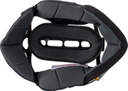 Black motorcycle helmet interior padding with breathable mesh and chin strap for comfort and safety