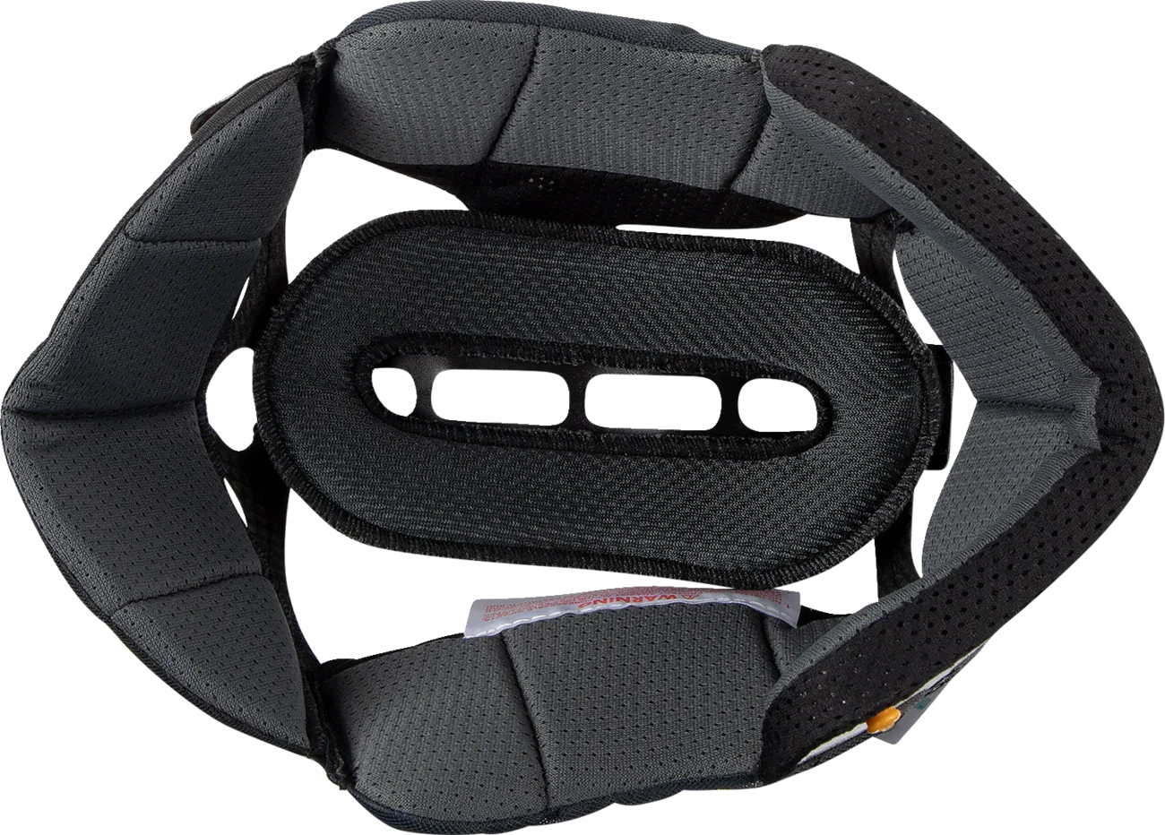 Black motorcycle helmet interior padding with breathable mesh and chin strap for comfort and safety