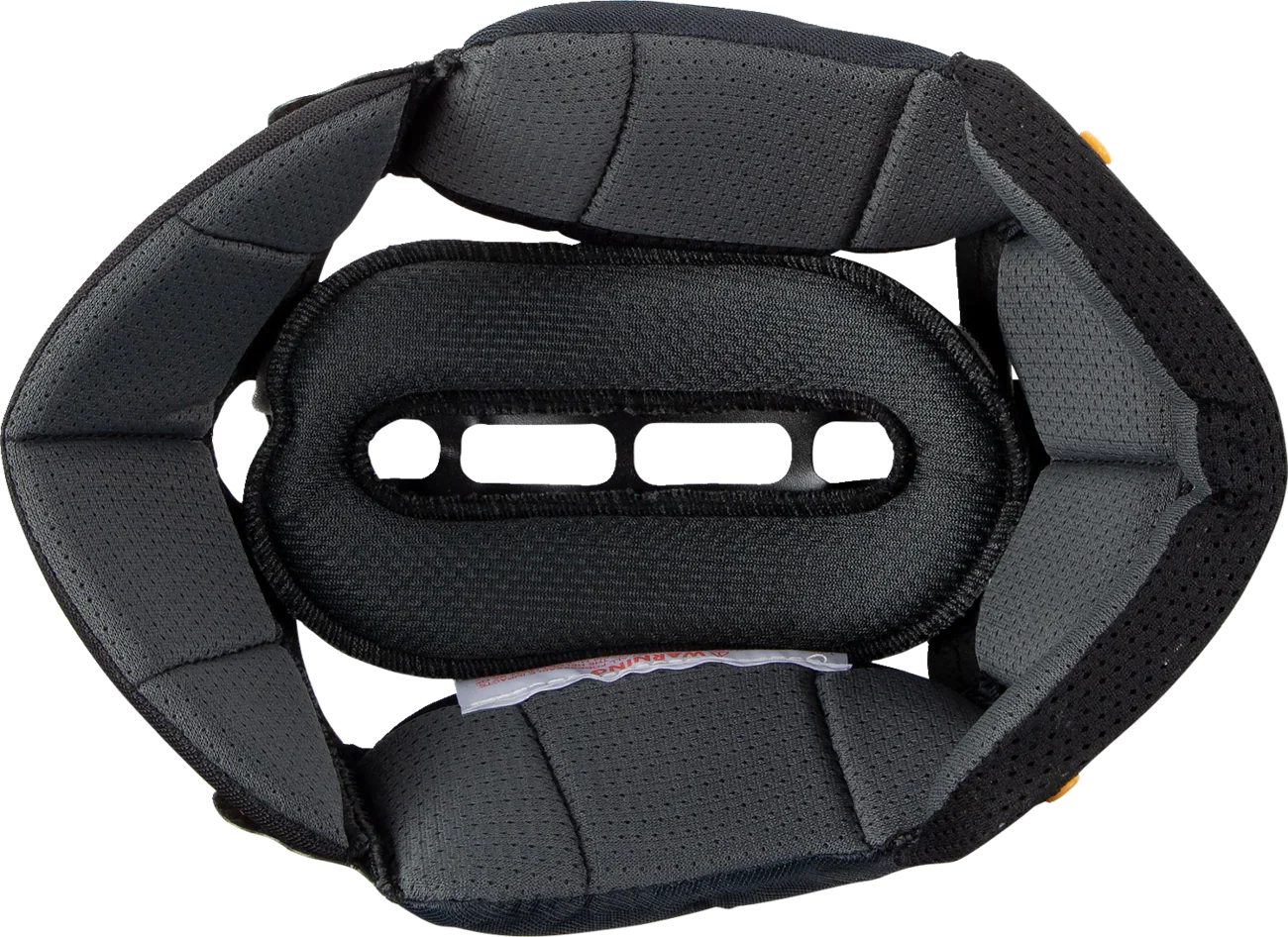 Black motorcycle helmet interior padding with breathable mesh and ventilation slots for comfort and safety
