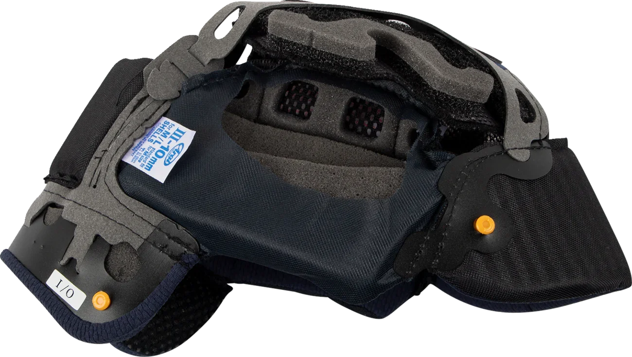 Black motorcycle helmet interior with EPS foam, ventilation, and comfort padding for safety and fit