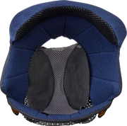 Blue motorcycle helmet interior with breathable mesh padding and comfort lining for secure fit