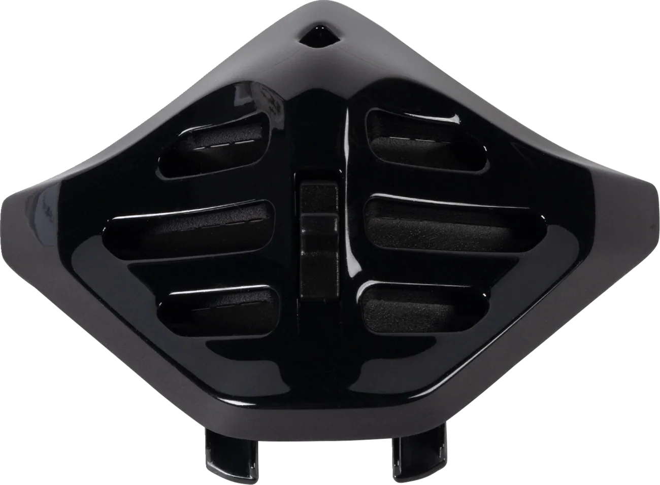 Black motorcycle helmet vent cover with airflow slots for ventilation and cooling