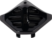 Black motorcycle helmet vent cover with airflow slots for ventilation and cooling