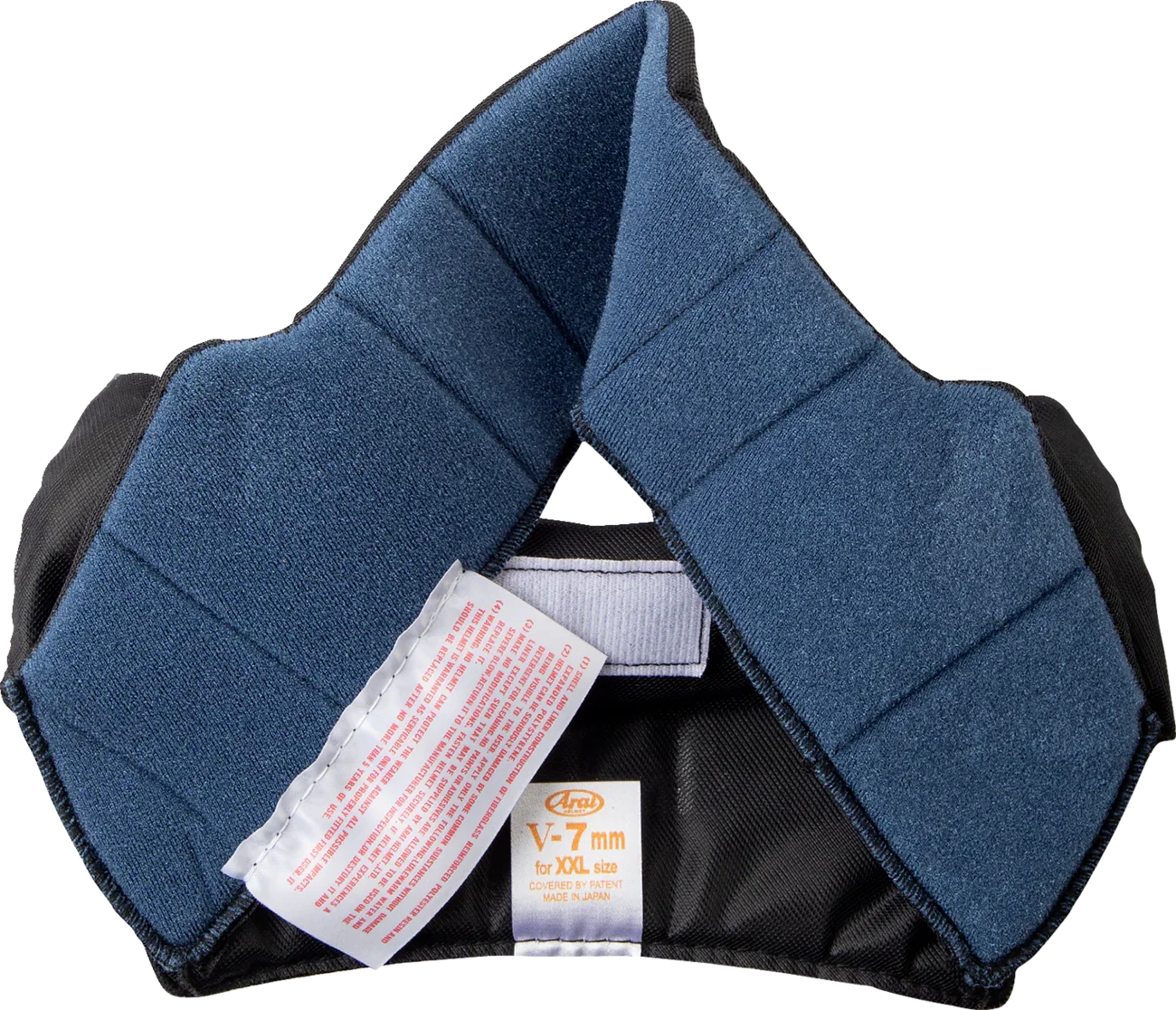Arai V-7 mm XXL helmet cheek pads, blue cushioned interior with black trim, made in Japan
