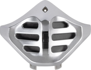 Silver motorcycle helmet chin vent with airflow slots for ventilation and comfort