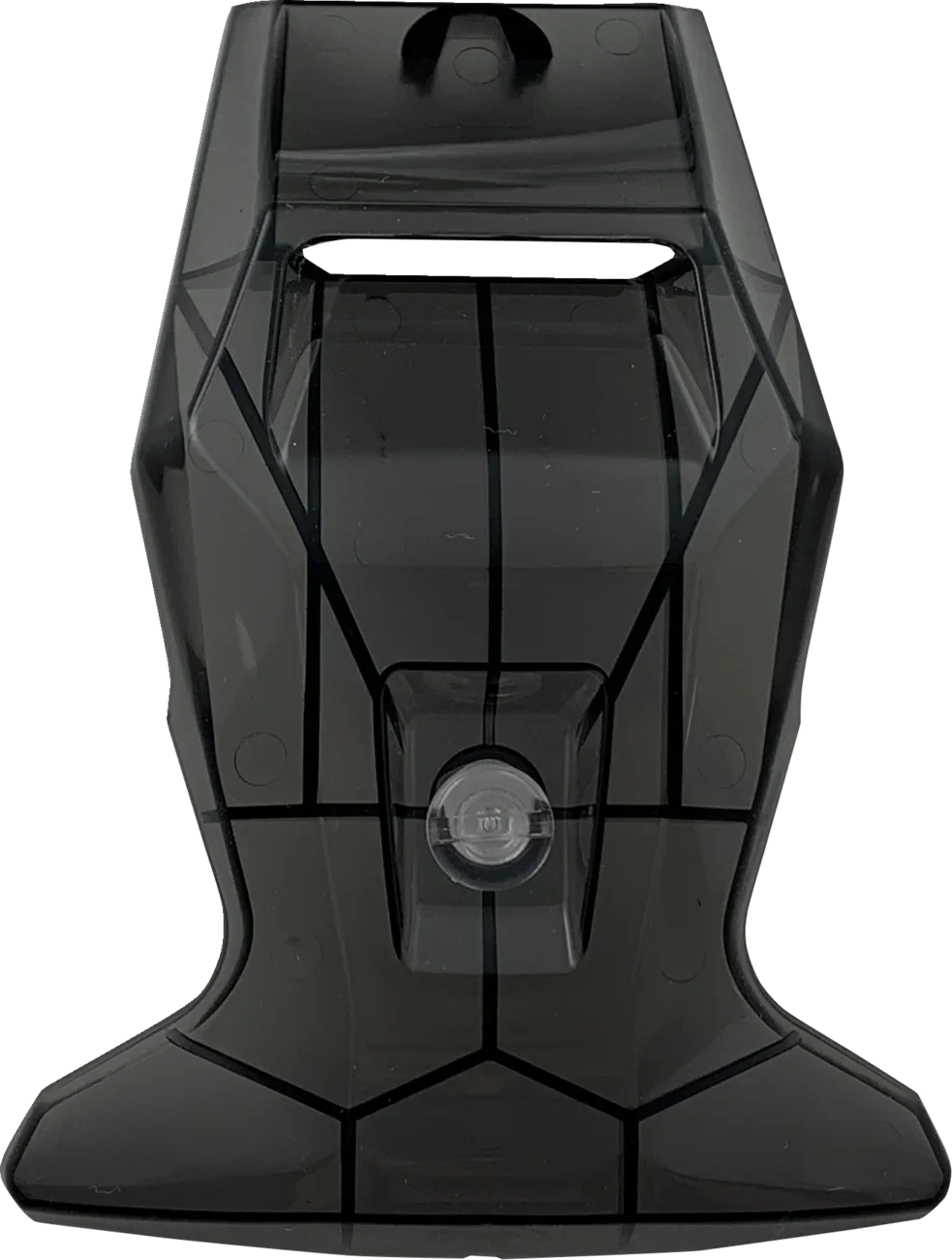 Black motorcycle helmet visor with geometric design and clear lens