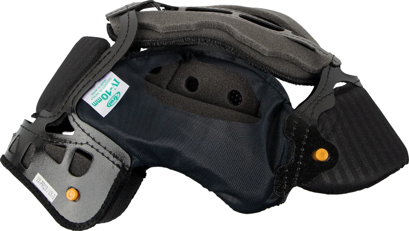 Arai VX-Pro3/VX-3 helmet interior with IV-10mm padding, black fabric, and orange adjustment points