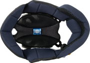 Oval Round motorcycle helmet interior with navy padding and breathable mesh lining for comfort and fit