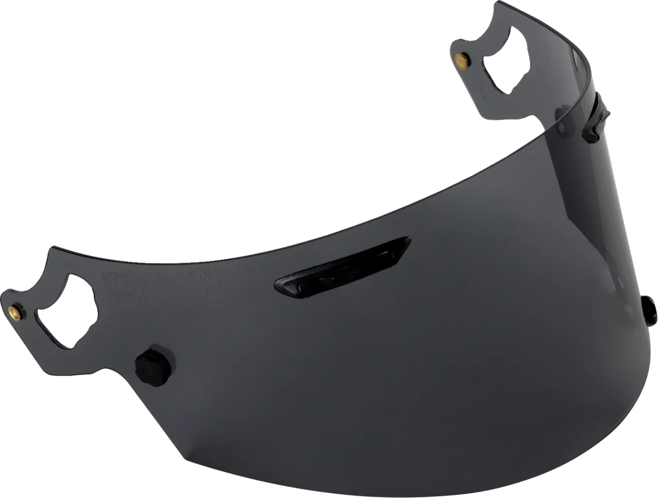 Dark tinted motorcycle helmet visor with mounting hardware, compatible with premium protective gear