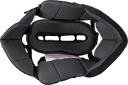 Black motorcycle helmet interior padding with breathable mesh and ventilation slots for comfort and safety