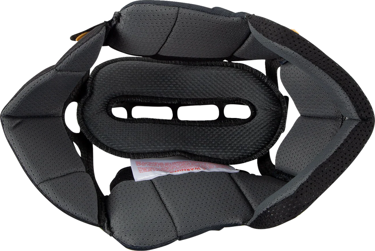 Black motorcycle helmet interior padding with breathable mesh and ventilation slots for comfort and safety