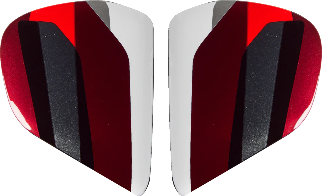 Red black white motorcycle helmet visor shields with geometric stripe design