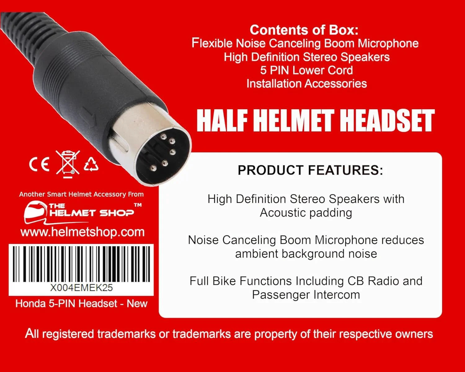 The Helmet Shop Half Helmet Headset Compatible with 5-Pin Honda Goldwing, Yamaha, and Kawasaki Audio Systems | Fits Most Half Helmets | Ear Protection from Wind Noise and Cold Weather