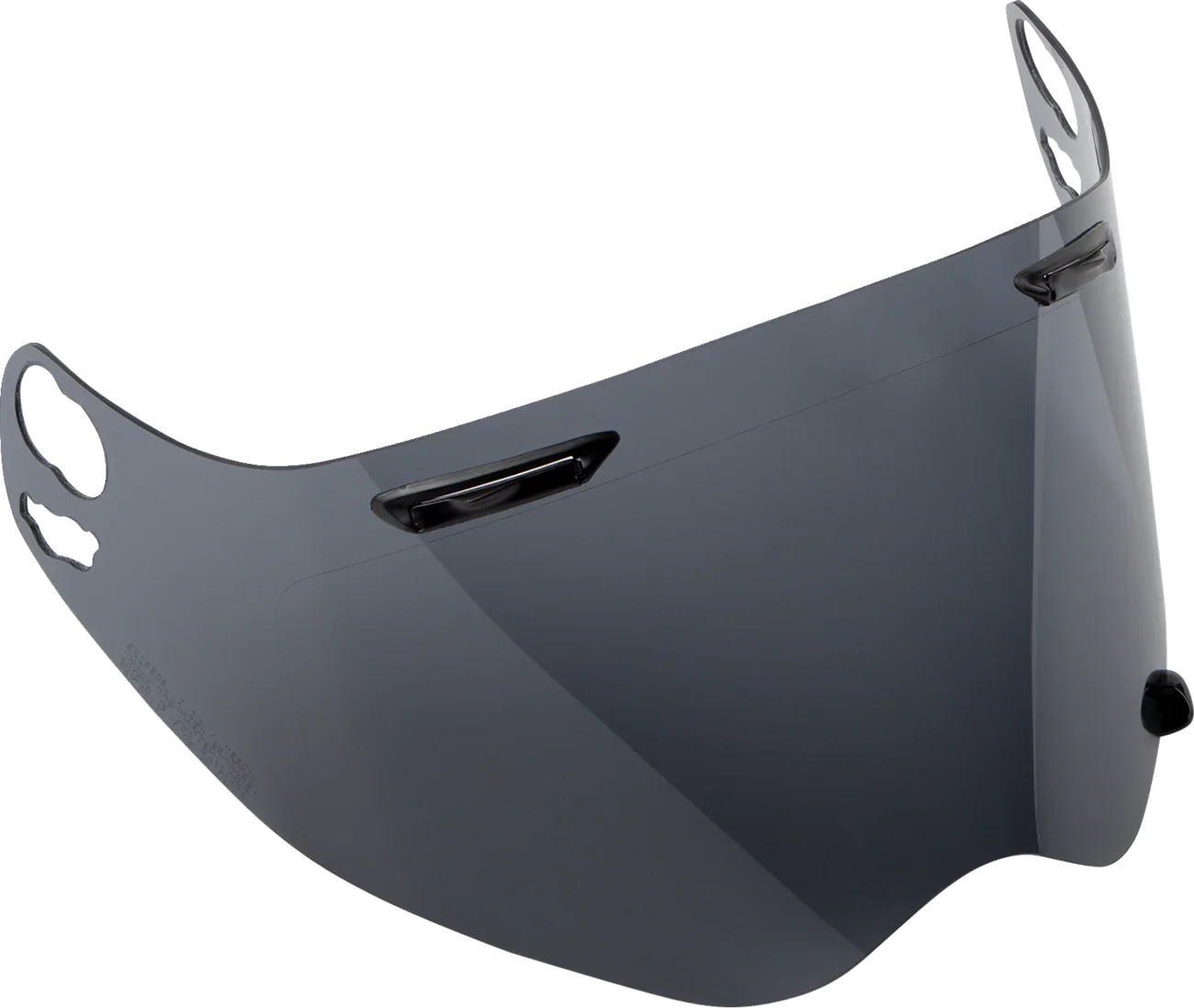 Arai motorcycle helmet visor with dark tint, shown with display stand for protective gear
