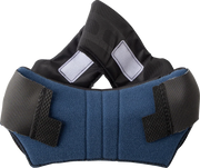 Blue and black motorcycle helmet cheek pads with adjustable straps for custom fit