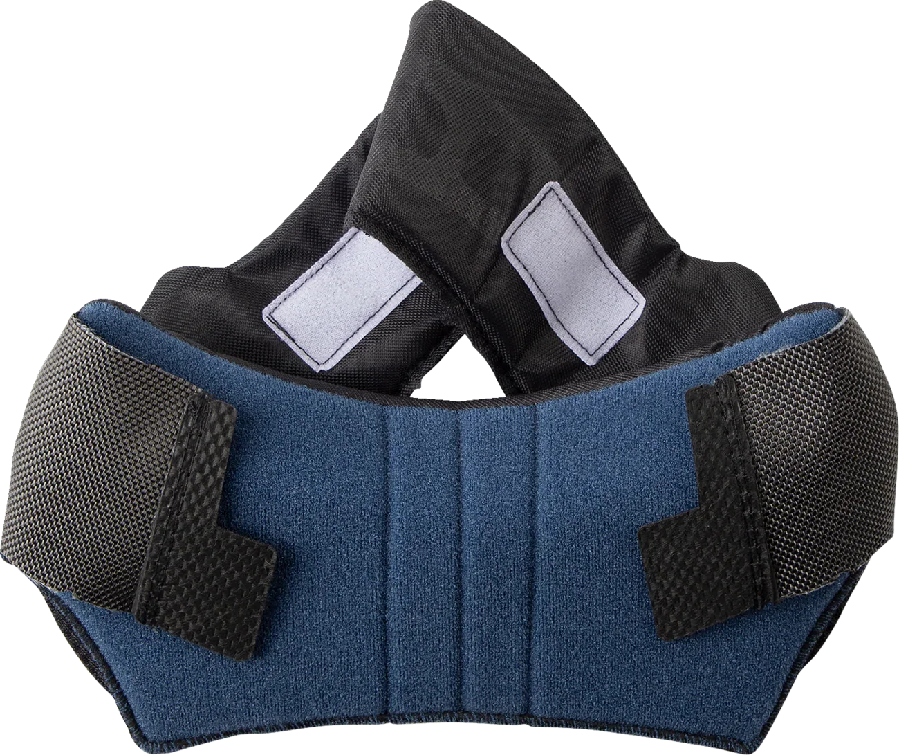 Blue and black motorcycle helmet cheek pads with adjustable straps for custom fit