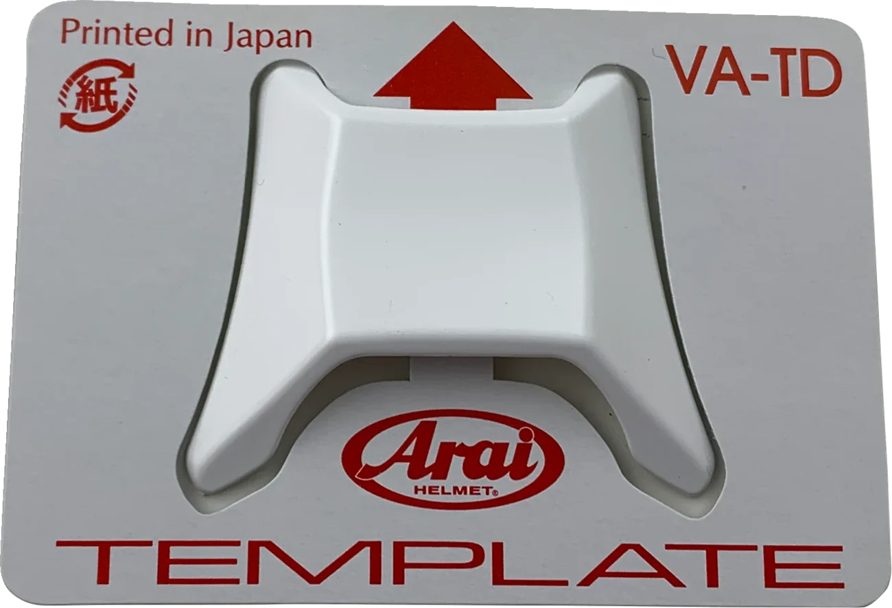 Arai Helmet VA-TD template for motorcycle helmet fit, printed in Japan with sizing guide