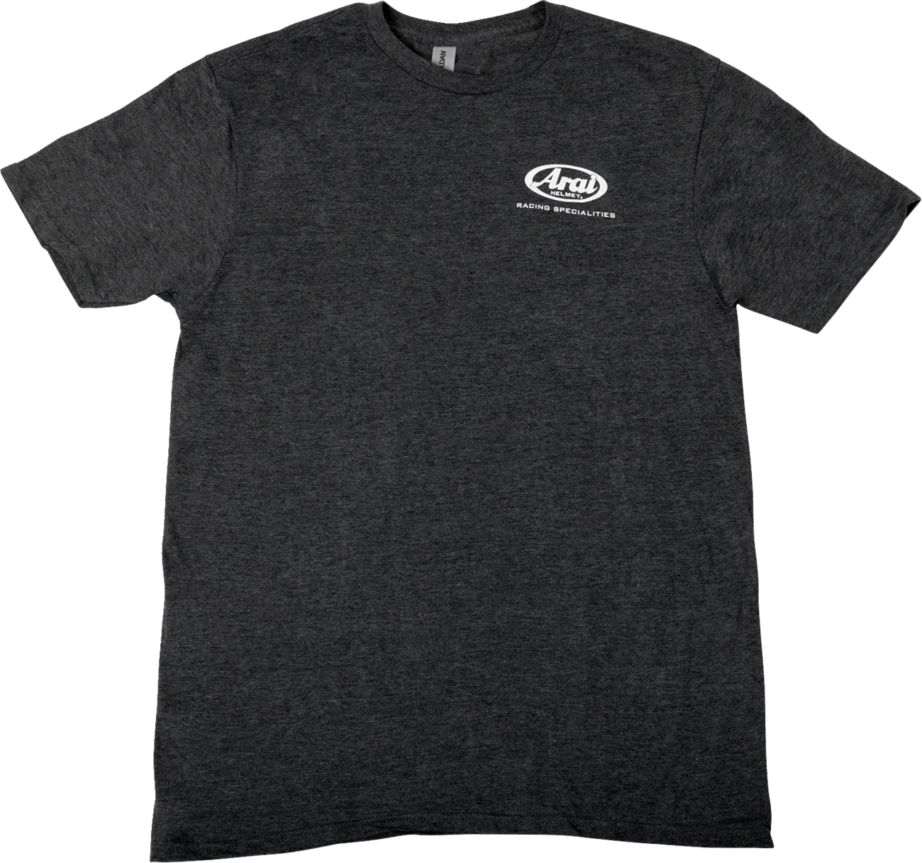 Dark gray Arai Helmets racing specialties t-shirt with white logo on chest
