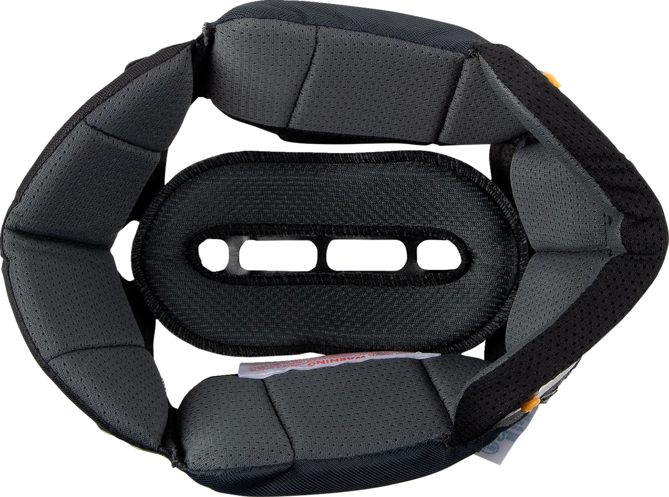 Black motorcycle helmet interior padding with breathable mesh and ventilation slots for comfort and safety