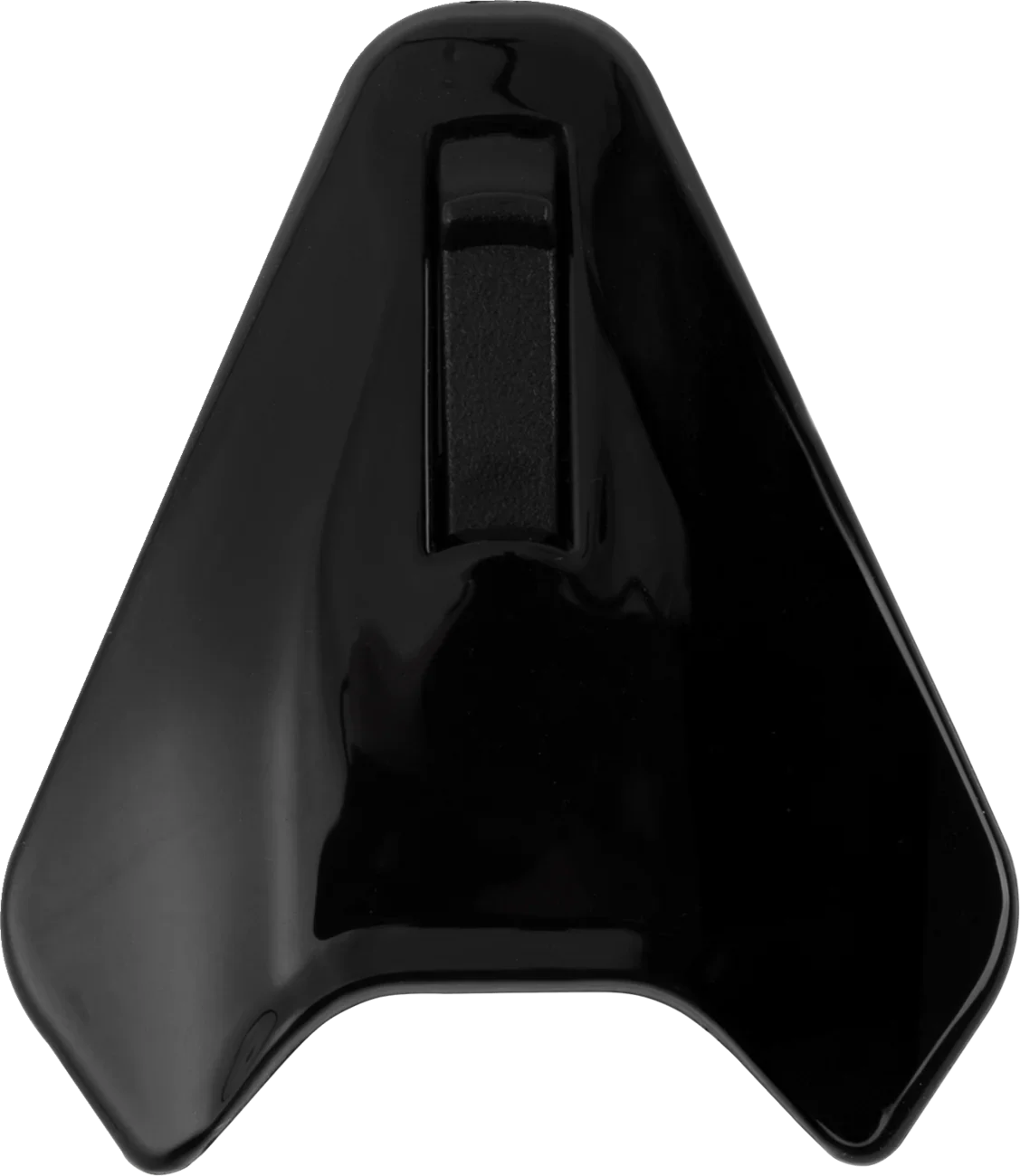 Black motorcycle helmet visor shield with central latch, sleek design for protective gear