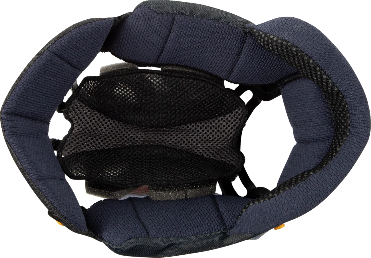 Interior view of motorcycle helmet with padded lining and breathable mesh for comfort and safety