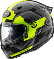 Arai Drudi Performance motorcycle helmet in black and neon yellow with clear visor