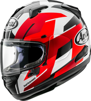 Arai Drudi Performance motorcycle helmet with red, white, and black graphics and clear visor