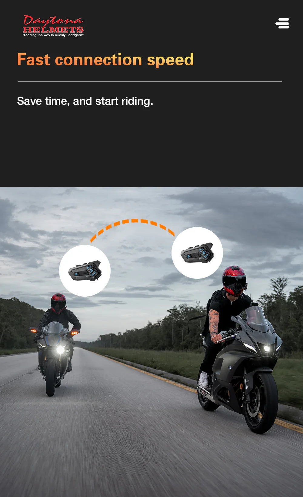 Daytona Helmets Motorcycle Bluetooth Headset - Motorcycle Communication System For All Types of Helmets