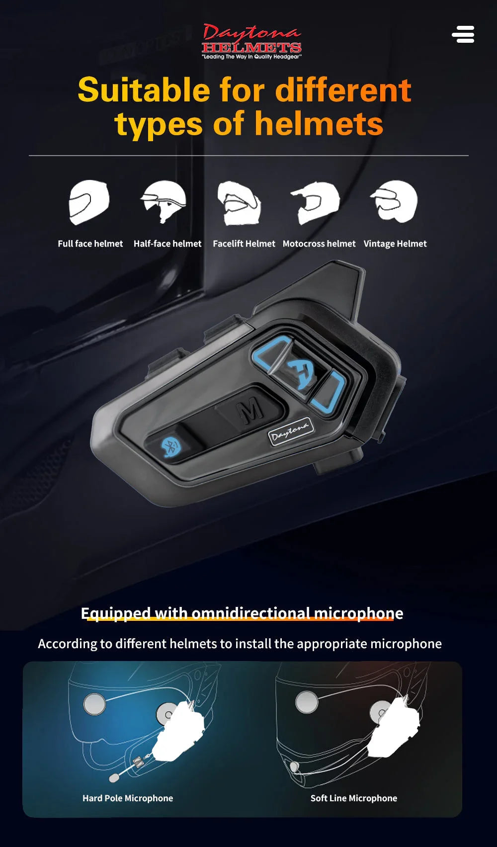 Daytona Helmets Motorcycle Bluetooth Headset - Motorcycle Communication System For All Types of Helmets
