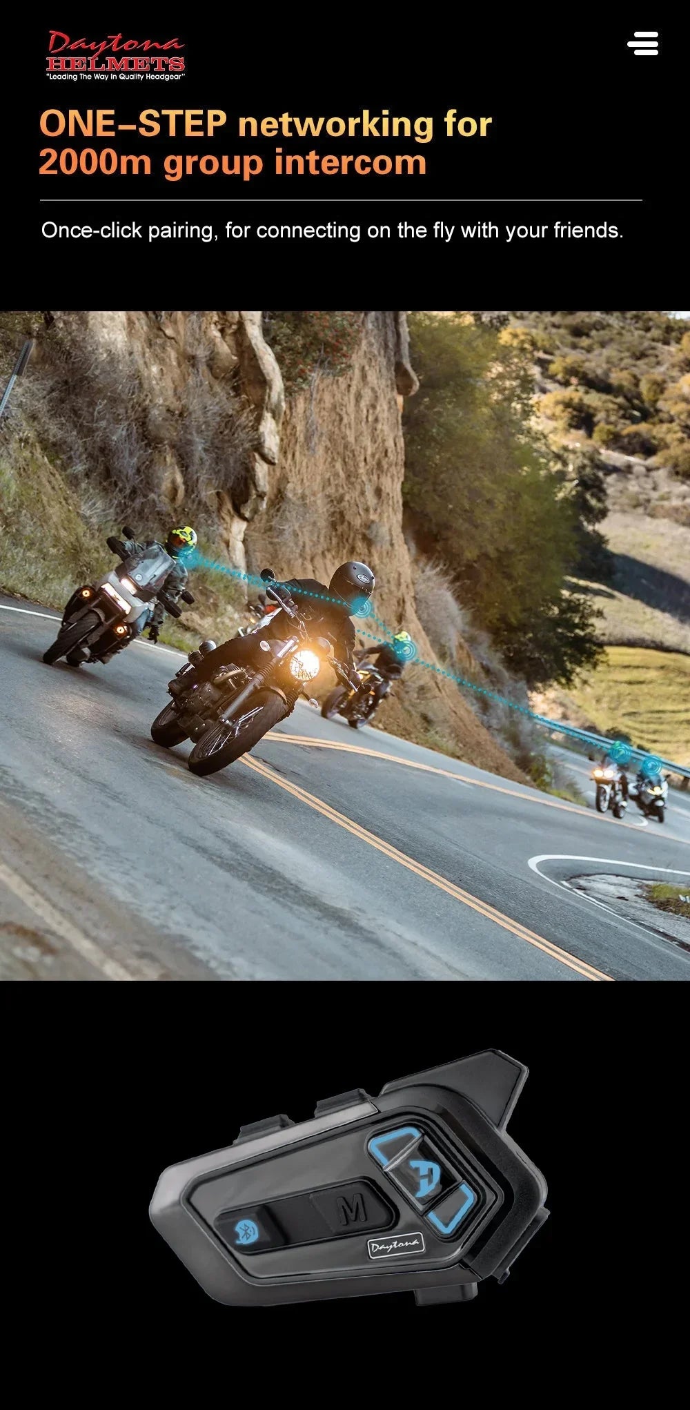 Daytona Helmets Motorcycle Bluetooth Headset - Motorcycle Communication System For All Types of Helmets