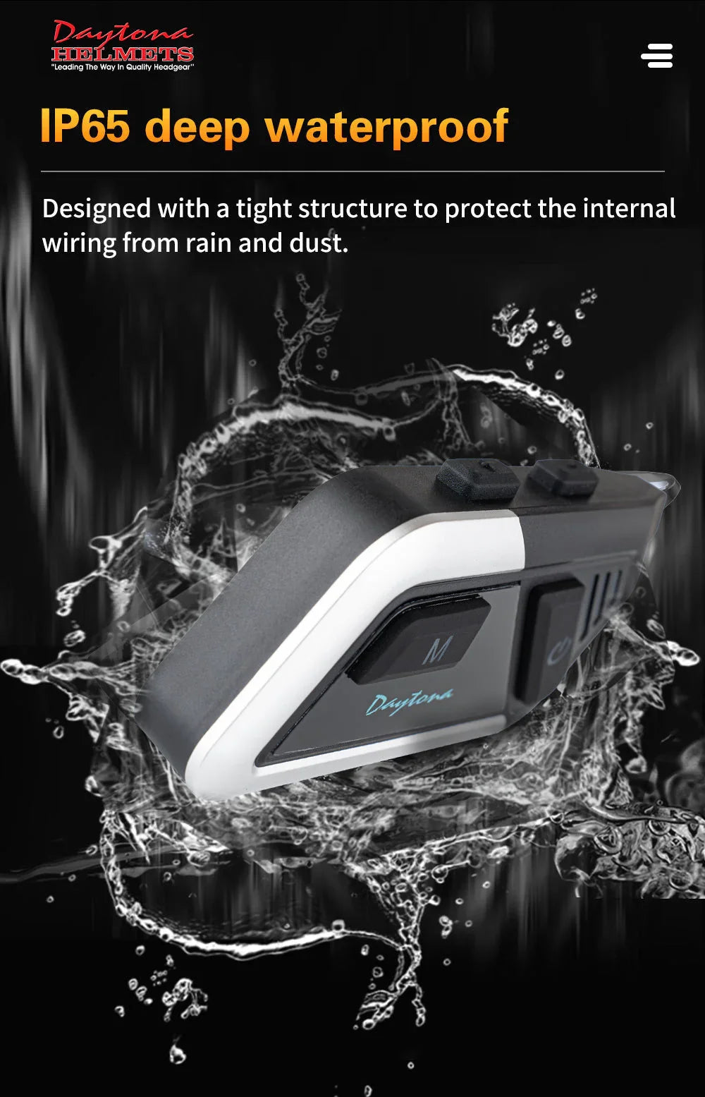 Daytona Helmets Motorcycle Bluetooth Headset - Motorcycle Communication System For All Types of Helmets