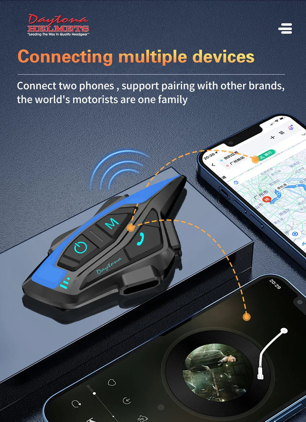 Daytona Helmets Motorcycle Bluetooth Headset - Motorcycle Communication System For All Types of Helmets - 1