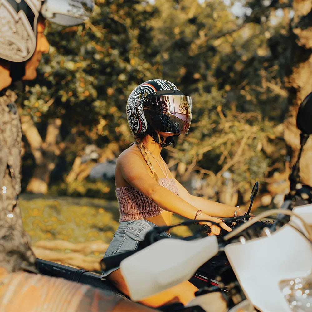 Daytona Helmets DOT Approved Daytona Cruiser Open Face Motorcycle Helmet - Men, Women & Youth - With Visor & Graphics - W/ Tribal