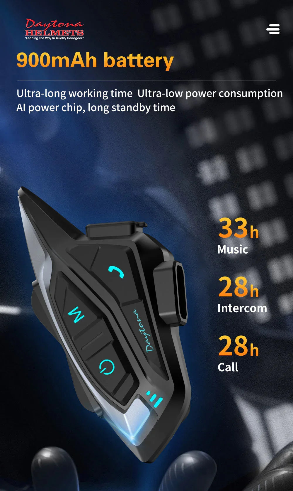 Daytona Helmets Motorcycle Bluetooth Headset - Motorcycle Communication System For All Types of Helmets - 1