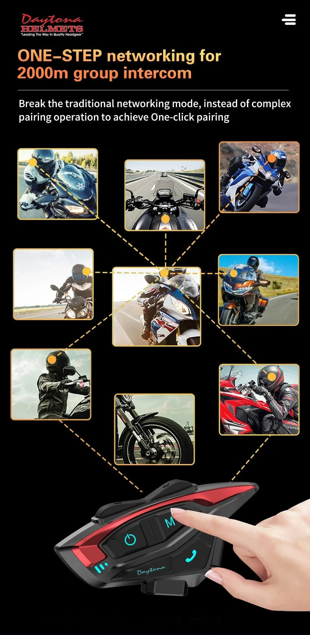 Daytona Helmets Motorcycle Bluetooth Headset - Motorcycle Communication System For All Types of Helmets - 1