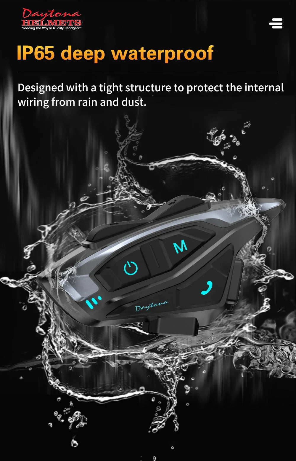Daytona Helmets Motorcycle Bluetooth Headset - Motorcycle Communication System For All Types of Helmets - 1