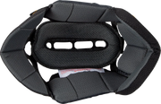 Black motorcycle helmet interior padding with breathable mesh and ventilation slots