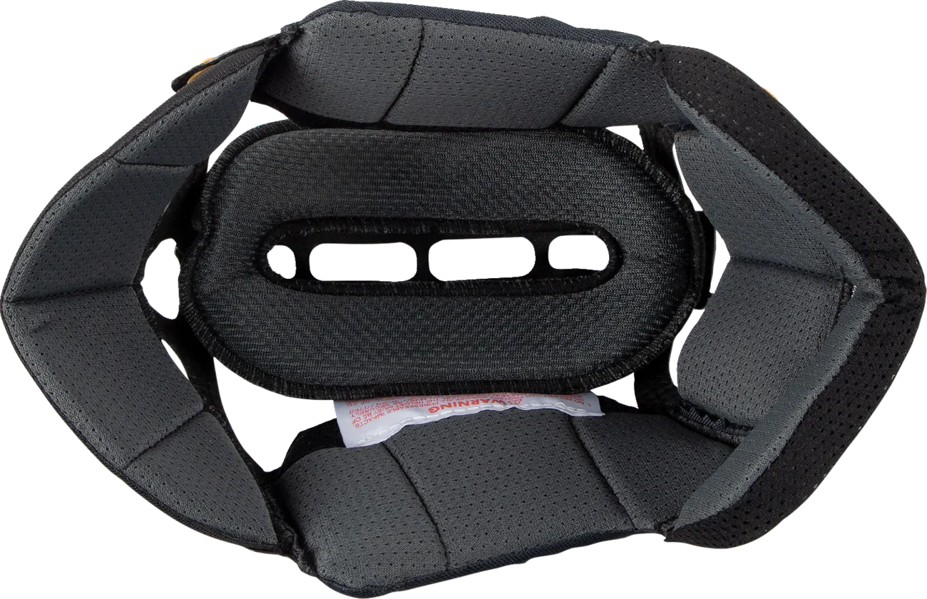 Black motorcycle helmet interior padding with breathable mesh and ventilation slots