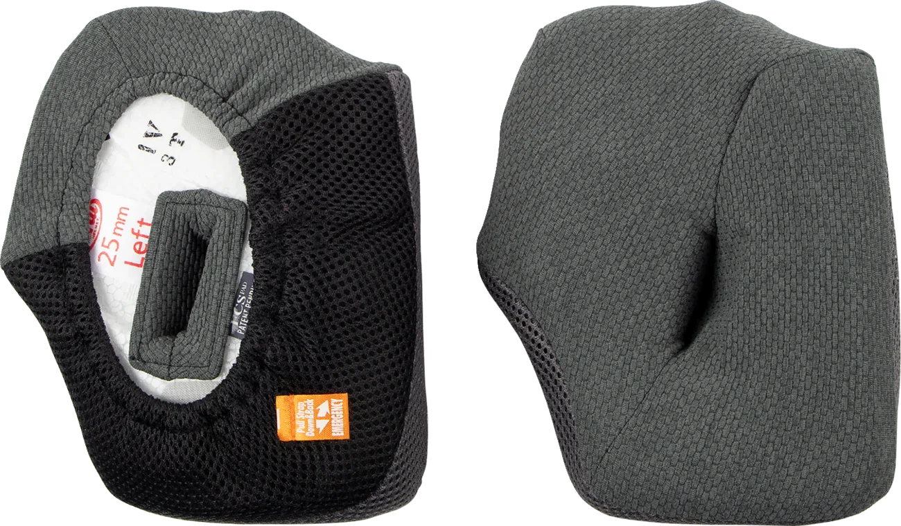 Motorcycle helmet cheek pad insert with emergency pull tab, 25mm left side, breathable mesh lining