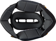Black motorcycle helmet interior padding with breathable mesh and adjustable straps for comfort and fit