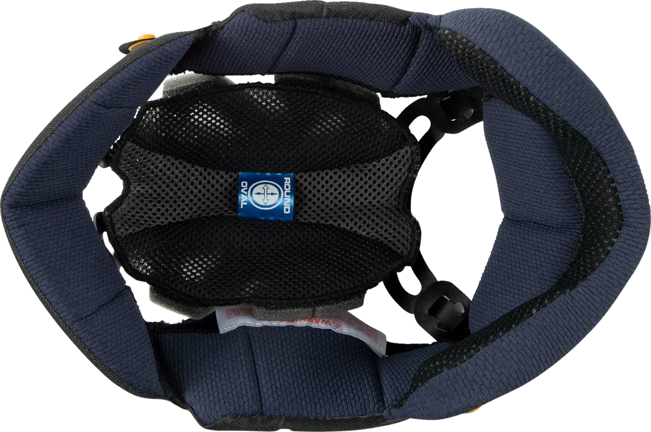 Blue and black motorcycle helmet interior with padded comfort liner and ventilation mesh for optimal fit and airflow