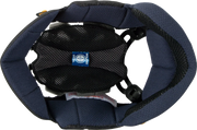 Blue and black motorcycle helmet interior with padded comfort liner and ventilation mesh for optimal fit and airflow