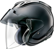 Matte black Arai motorcycle helmet with clear visor and dual shield system for rider protection