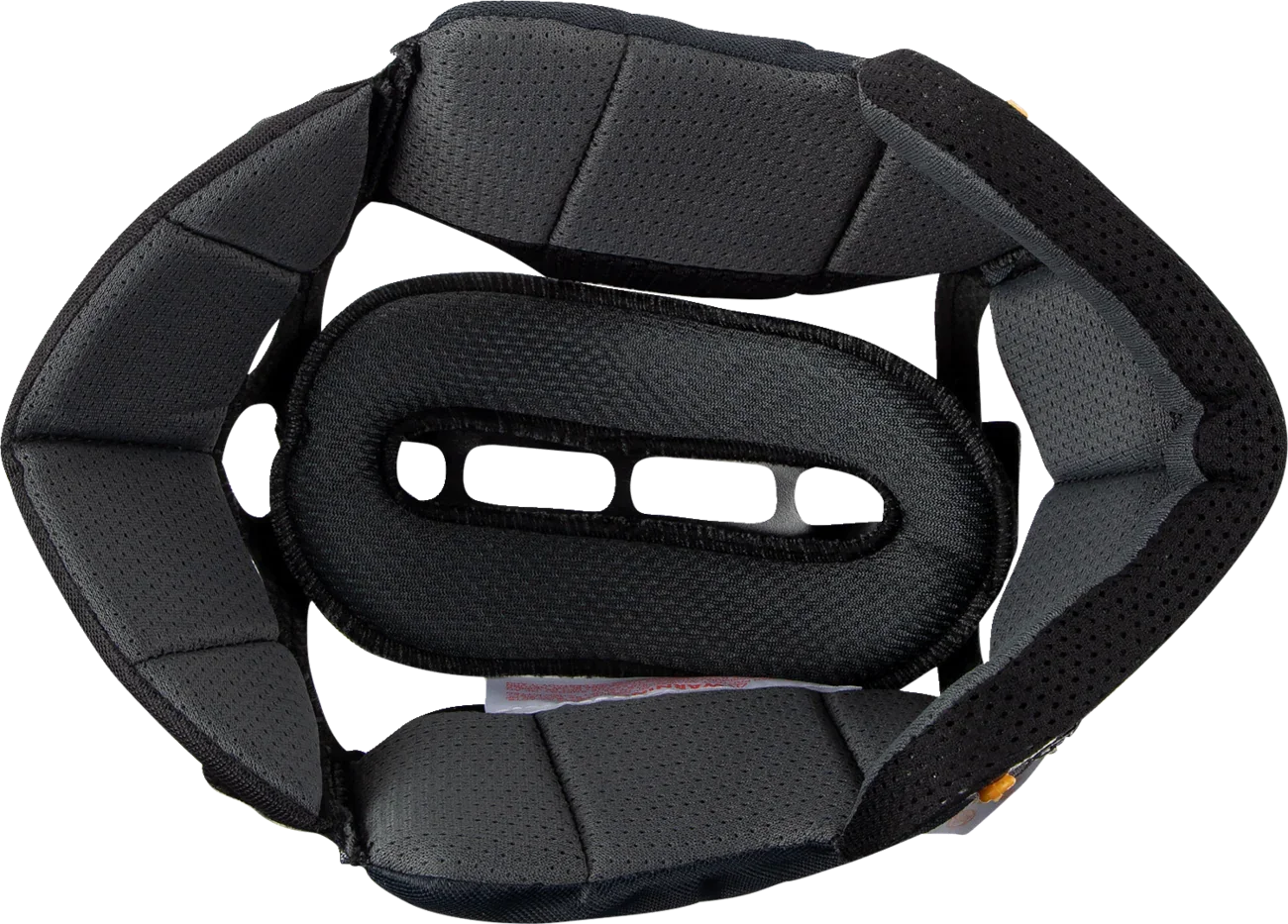 Black motorcycle helmet interior padding with breathable mesh and ventilation slots for comfort and safety