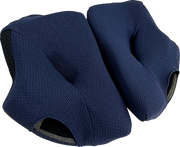 Navy blue motorcycle helmet cheek pads with textured fabric and mesh backing for comfort